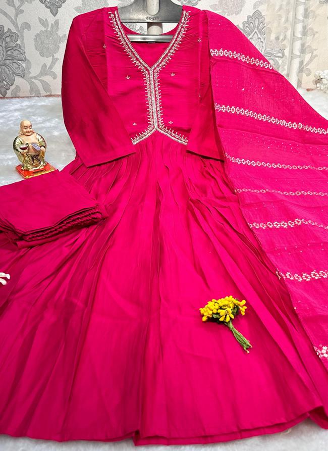 Modal Muslin Pink Casual Wear Hand Work Readymade Kurti Set